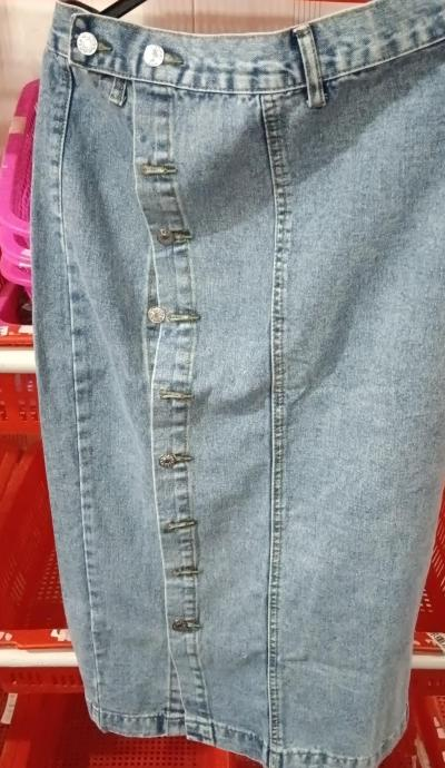 Irregular Slit High Waist Denim Skirt with Buttons