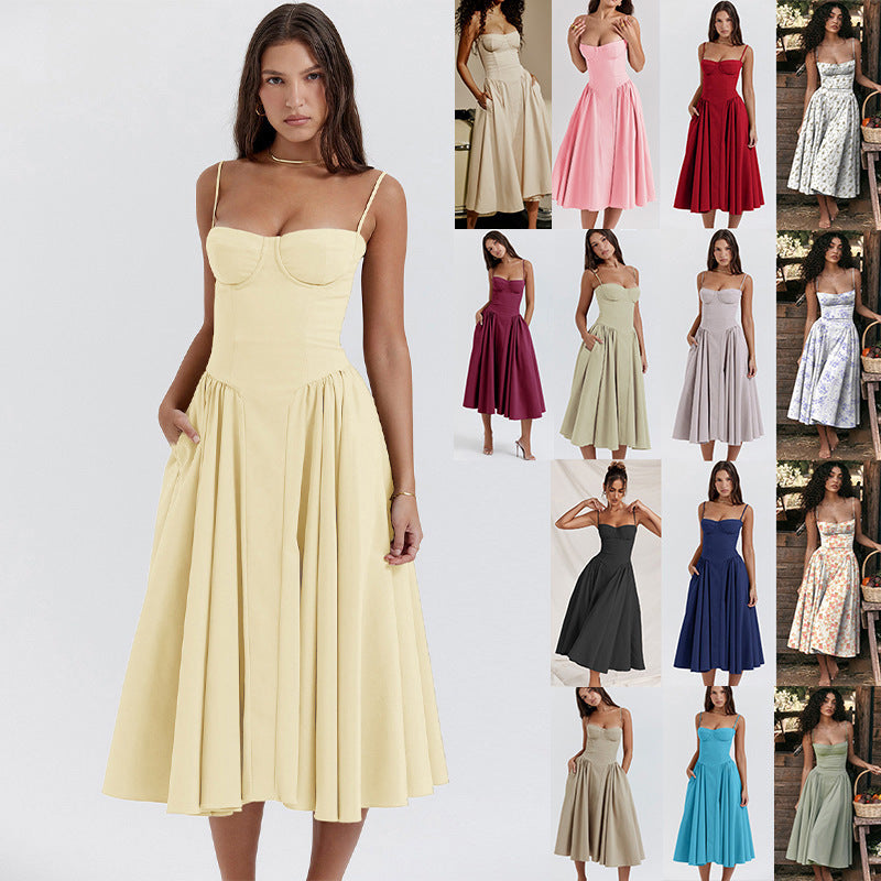 Elegant Spaghetti Strap Flared Dress